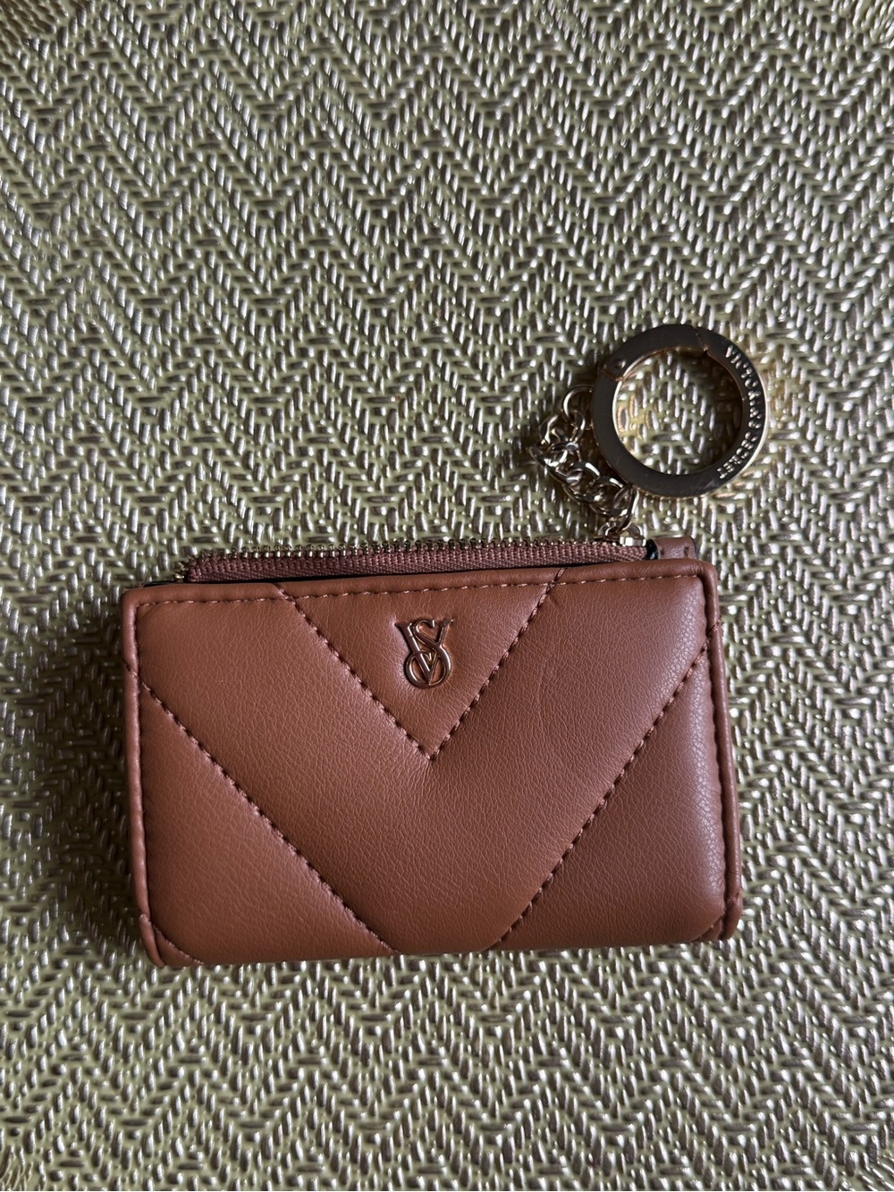 Victoria's Secret Tan Quilted Card Holder Keyring